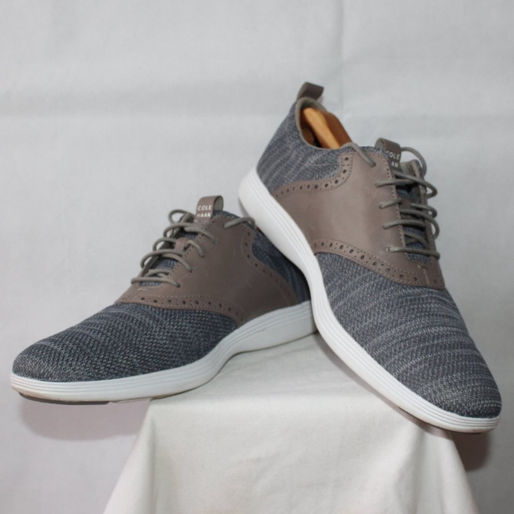 Cole Haan Grand OS Oxford Shoe Mens 13 M Grey Knit Leather Brogue Sneakers